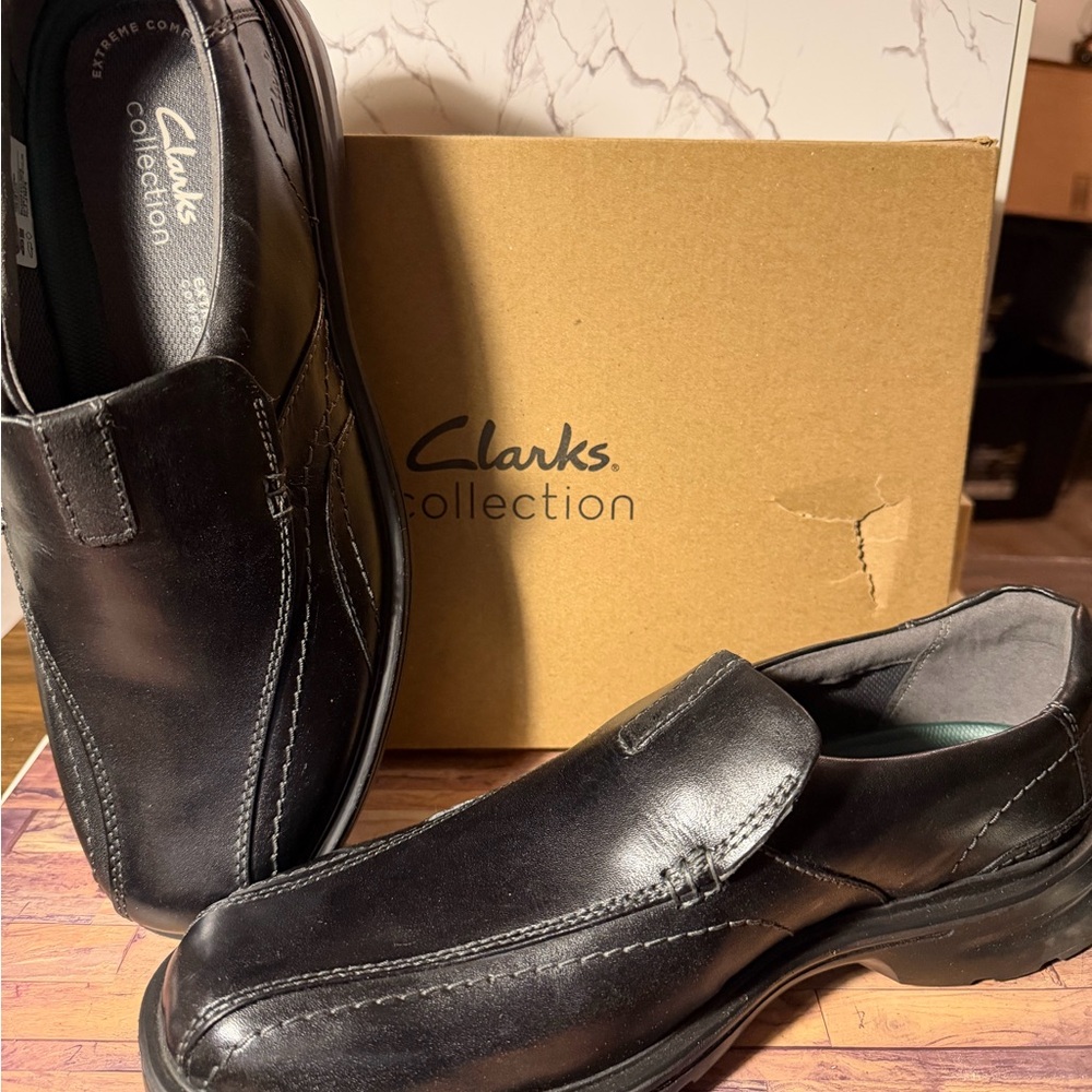 Clarks Mens Gessler Step Black Leather Casual Loafer Shoes 9W